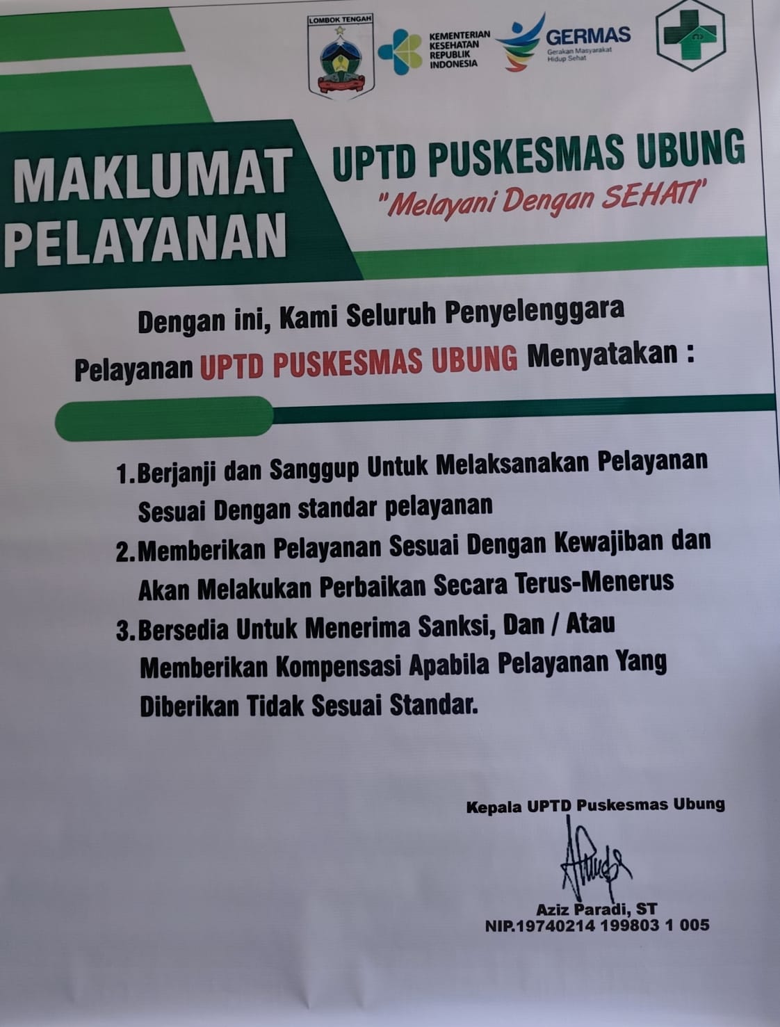 Maklumat Pelayanan UPTD Puskesmas Ubung